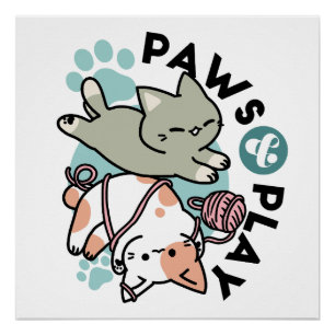 Pooten en Spelen – Schattige Kat Illustratie Perfect Poster