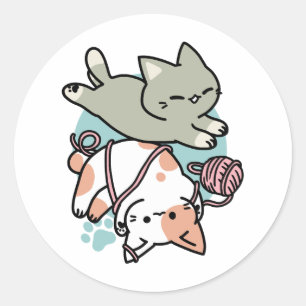 Pooten en Spelen – Schattige Kat Illustratie Ronde Sticker