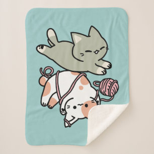 Pooten en Spelen – Schattige Kat Illustratie Sherpa Deken