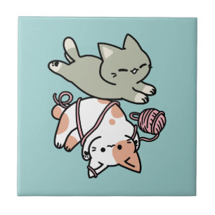 Pooten en Spelen – Schattige Kat Illustratie Tegeltje