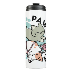 Pooten en Spelen – Schattige Kat Illustratie Thermosbeker