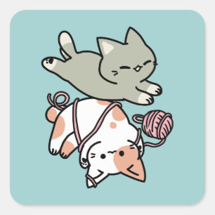 Pooten en Spelen – Schattige Kat Illustratie Vierkante Sticker