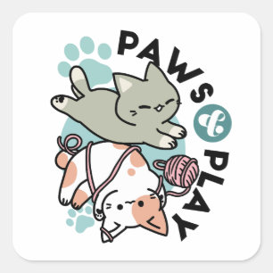 Pooten en Spelen – Schattige Kat Illustratie Vierkante Sticker