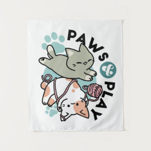 Pooten en Spelen – Schattige Kat Illustratie Wandkleed