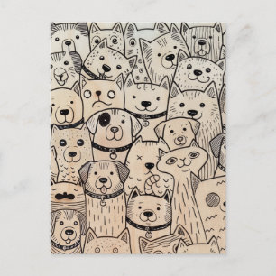 Pooten Samen Whimsical Schare Honden en Kat Briefkaart