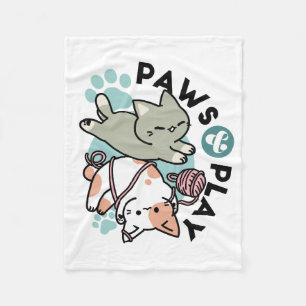 Pootjes en Spelen – Schattige Kat Illustratie Fleece Deken