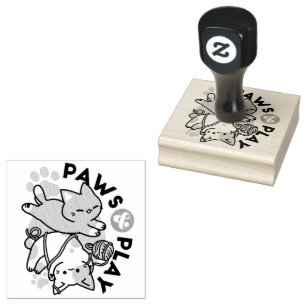 Pootjes en Spelen – Schattige Kat Illustratie Rubberstempel