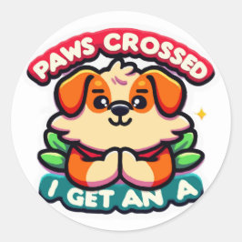 Pootjes gekruist voor een A: Schattigee hond Terug Ronde Sticker