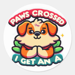Pootjes gekruist voor een A: Schattigee hond Terug Ronde Sticker