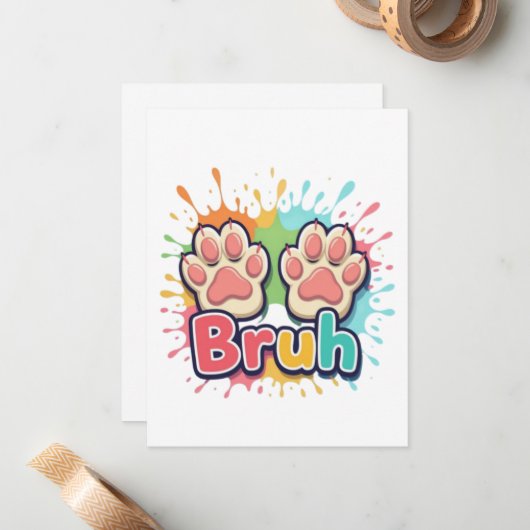 Pootjes hond borstel kleur splash notitiekaartje (Voorkant / Achterkant in situ)