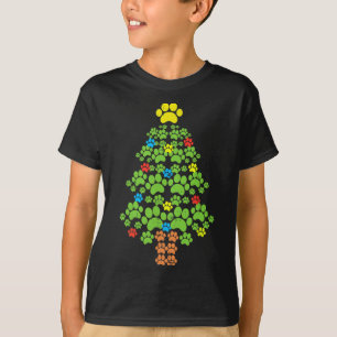Pootjes Kerstboom Hond of Kat met Santa Lights F T-shirt