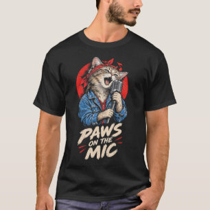 Pootjes Op De Microfoon Grappige Rocker Kat Zanger T-shirt