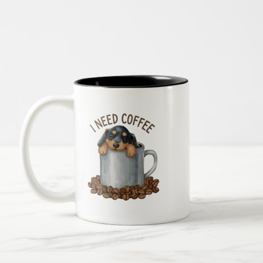 Pootjes van mijn koffie-Sleepy pup Edition Tweekleurige Koffiemok (Links)