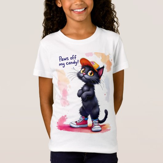 Pootjes van mijn snoep! Zwarte kat in sneakers, Ha T-shirt (Voorkant)