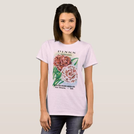  pootpastekunst, Pinks carnenbloemen T-shirt (Voorkant volledig)