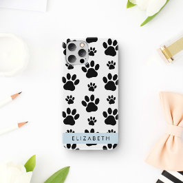Pootpatroon, Hondenpoten, Zwart en Wit, Jouw Naam iPhone 16 Hoesje