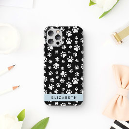 Pootpatroon, Hondenpoten, Zwart en Wit, Jouw Naam iPhone 16 Hoesje