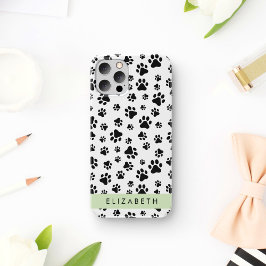 Pootpatroon, Hondenpoten, Zwart en Wit, Uw Naam iPhone 16 Hoesje