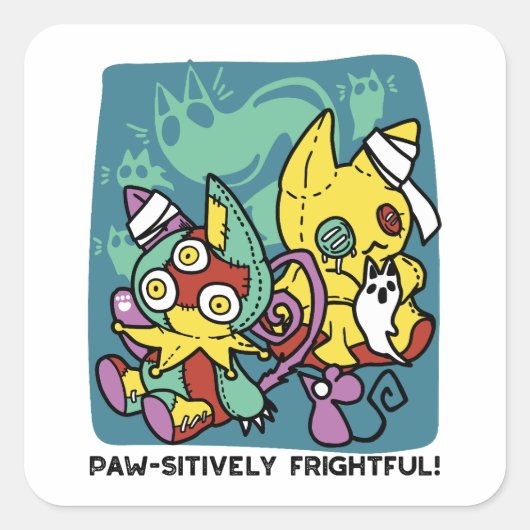 Pootpositief Vreselijk | Monstieuze Katten Hallowe Vierkante Sticker (Voorkant)
