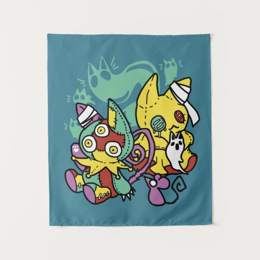 Pootpositief Vreselijk | Monstieuze Katten Hallowe Wandkleed (Voorkant)