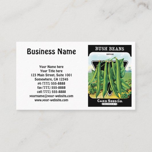  pootverpakkingslabeling kunst, Struik boon Veggie Visitekaartje (Voorkant)