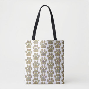 Pootvorm Schotse Ruit Lichtbruine Hond Kat Tote Bag