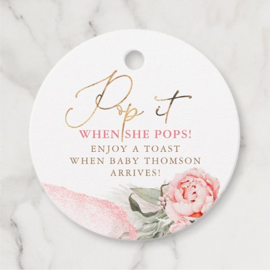 Pop als je Poppen voelt - Roze Floral Baby shower Bedankjes Labels (Voorkant)