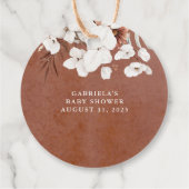 Pop als Shen Poppen Terracotta Boho Baby shower Bedankjes Labels (Achterkant)