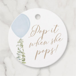 Pop als ze een blauw ballonBaby shower Pop Bedankjes Labels