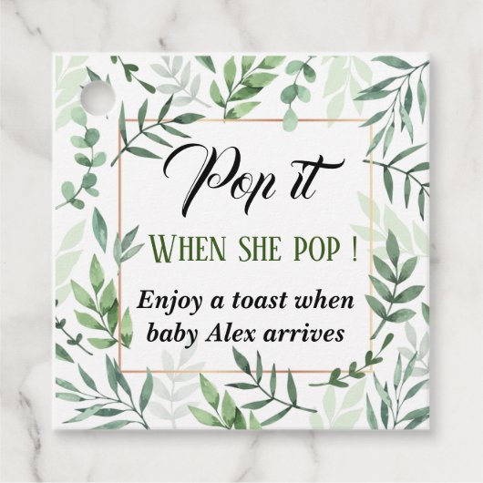 Pop als ze groen baby shower pop bedankjes labels (Voorkant)