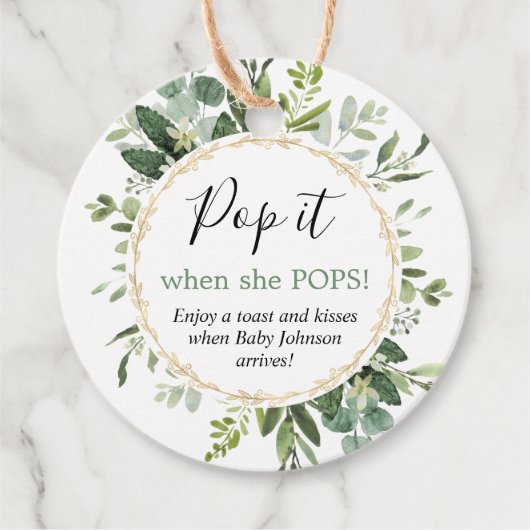 Pop als ze groen baby shower pop bedankjes labels (Voorkant)