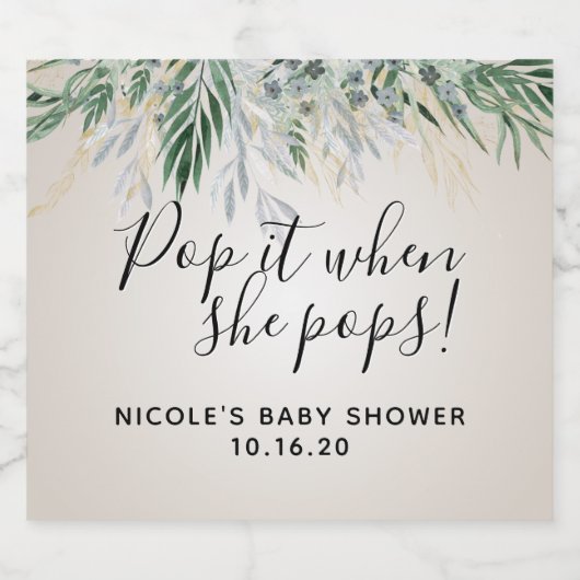 Pop als ze groen Baby shower vol Pop Sparkling Wijnetiket (Enkel label)