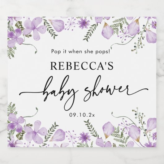 Pop als ze Paars Baby shower Pop Sparkling Wijnetiket (Enkel label)
