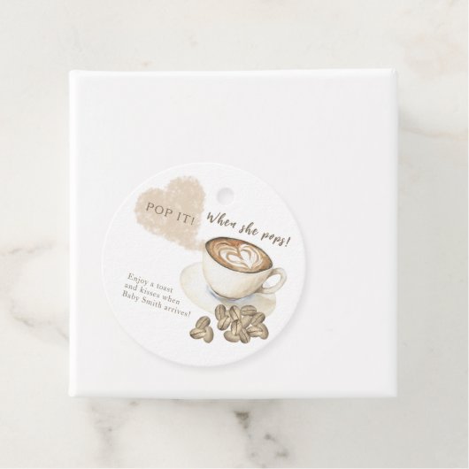 Pop als ze pop heeft! koffie-baby shower bedankjes labels (In situ)