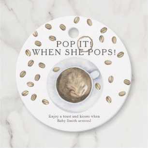 Pop als ze pop heeft! koffie-baby shower bedankjes labels