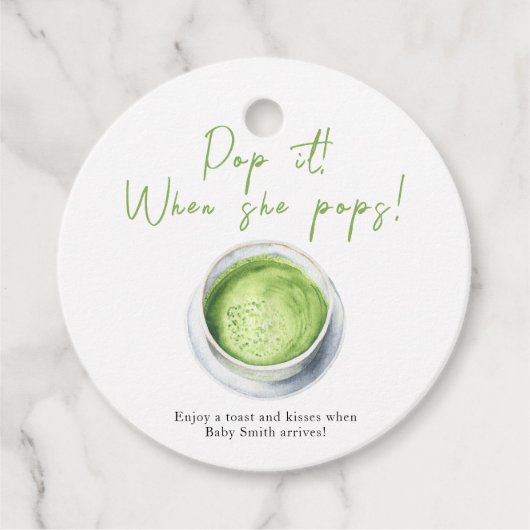 Pop als ze pop heeft! Matcha Latte-Baby shower Bedankjes Labels (Voorkant)
