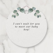 Pop als ze Pop met Elegant Eucalyptus Baby Showe Bedankjes Labels (Achterkant)