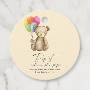 Pop als ze pop op een elegante teddybeer bedankjes labels