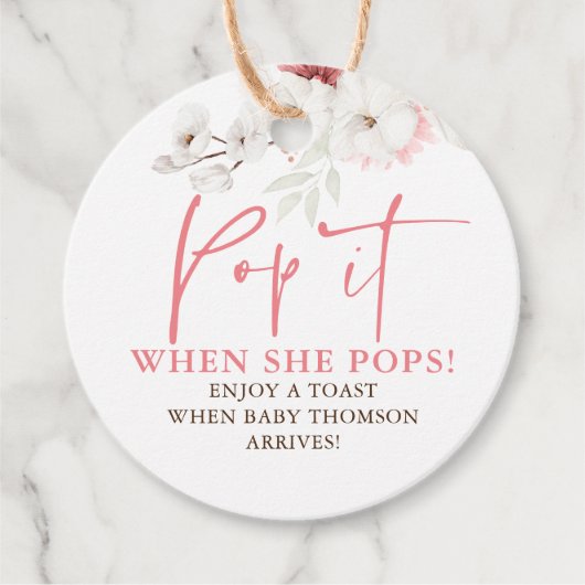 Pop als ze Pop roze Boho Baby shower Bedankjes Labels (Voorkant)