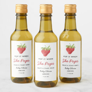 Pop als ze Pop van aardbeienBaby shower Wijn Etiket