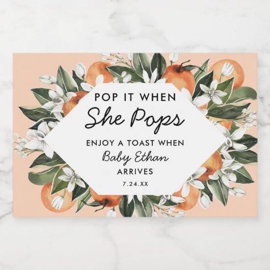 Pop als ze Pop van klein Baby shower Sparkling Wijnetiket (Enkel label)