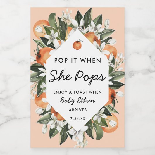 Pop als ze Pop van klein Baby shower Wijn Etiket (Enkel label)