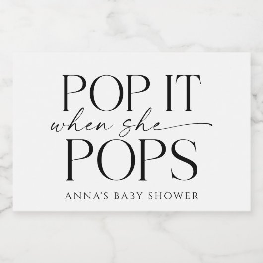 Pop als ze Poppen gepersonaliseerde Baby shower gu Sparkling Wijnetiket (Enkel label)