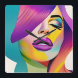 Pop art. 1 vierkante klok<br><div class="desc">Duik in een wereld van levendige expressie met deze prachtige pop art girl design "Pop Art 1" overspoeld met boeiende tinten van paarse en blauwe. Dit opvallende kunstwerk is perfect voor diegenen die graag opvallen met stijl en sophisticatie, dit ontwerp voegt een vleugje artistieke flair toe aan elke omgeving. Of...</div>
