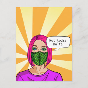 Pop art. 2021 Face Mask Lady Delta Covid Briefkaart