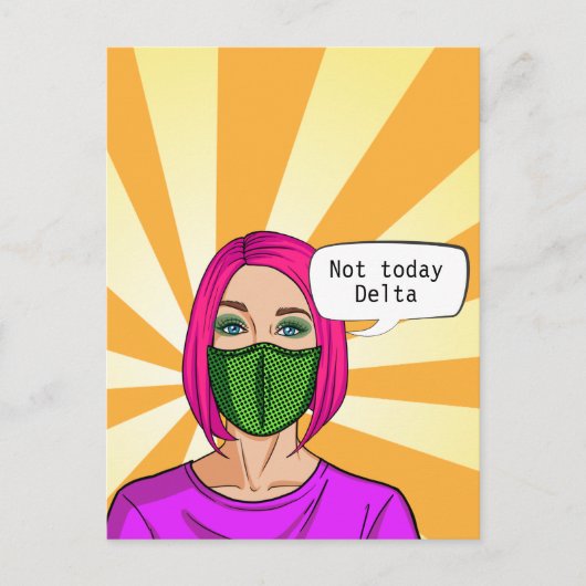 Pop art. 2021 Face Mask Lady Delta Covid Briefkaart (Voorkant)