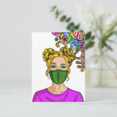 Pop Art 2021 Gezichtsmasker Lady Girl Briefkaart (Staand voorkant)