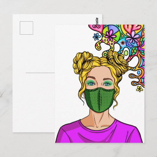 Pop Art 2021 Gezichtsmasker Lady Girl Briefkaart (Voorkant / Achterkant)