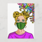 Pop Art 2021 Gezichtsmasker Lady Girl Briefkaart (Voorkant)