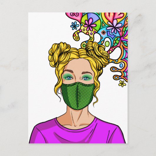 Pop Art 2021 Gezichtsmasker Lady Girl Briefkaart (Voorkant)